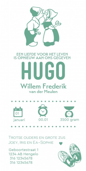 Letterpress geboortekaart - Hugo voor