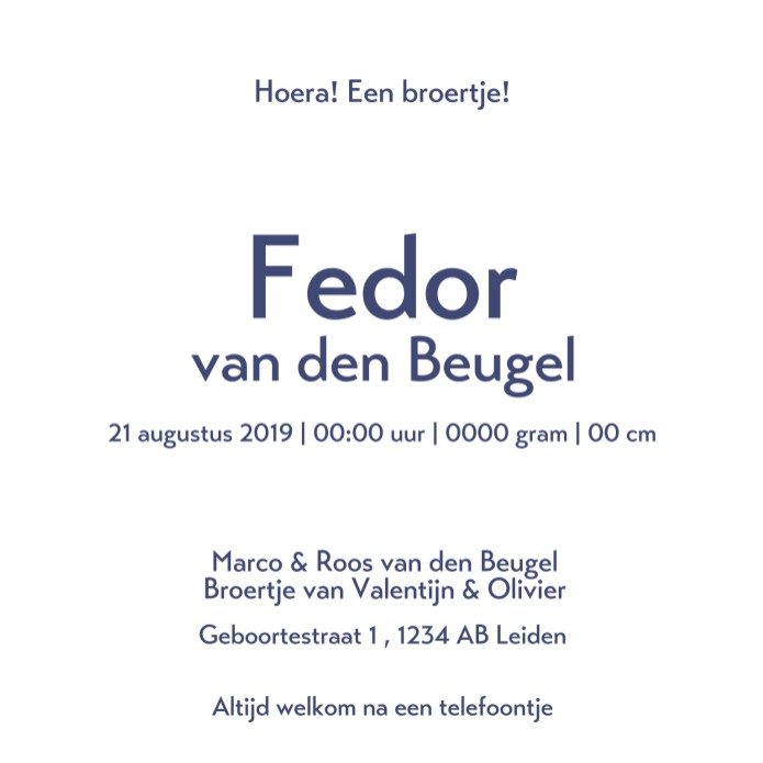 Letterpress geboortekaartje Fedor