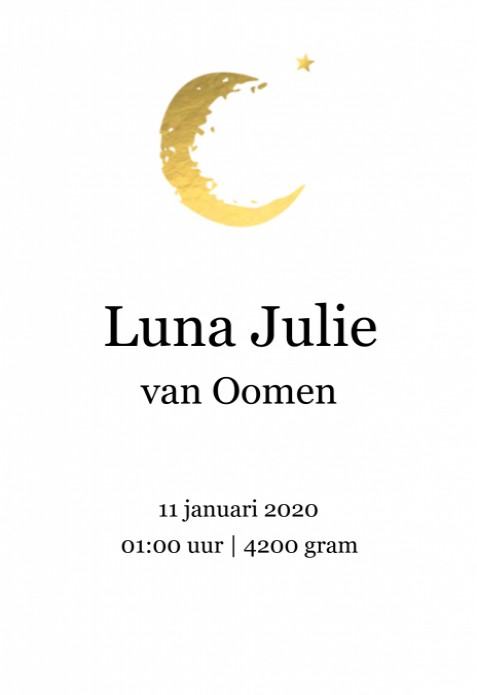 Letterpress geboortekaartje met folie Luna