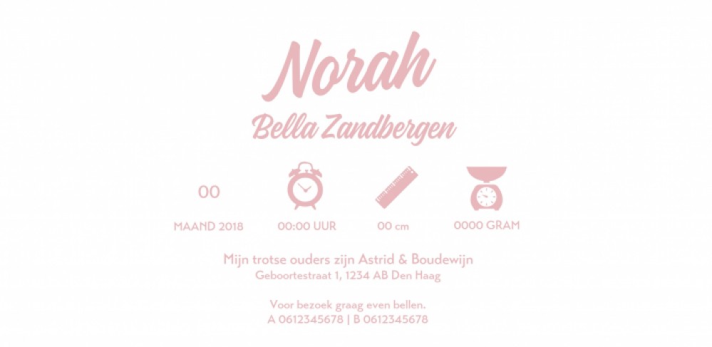 Letterpress geboortekaartje Norah - Stoer aflopend voor