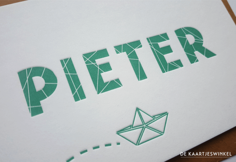 Letterpress geboortekaart Pieter