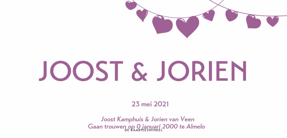 Letterpress trouwkaart - Joost en Jorien voor