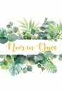 Botanische trouwkaart met kalligrafie N&D achter