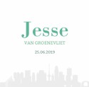 Geboortekaartje met skyline Rotterdam in preeg Jesse voor