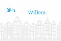 Geboortekaartje Willem met blindpreeg huizen voor